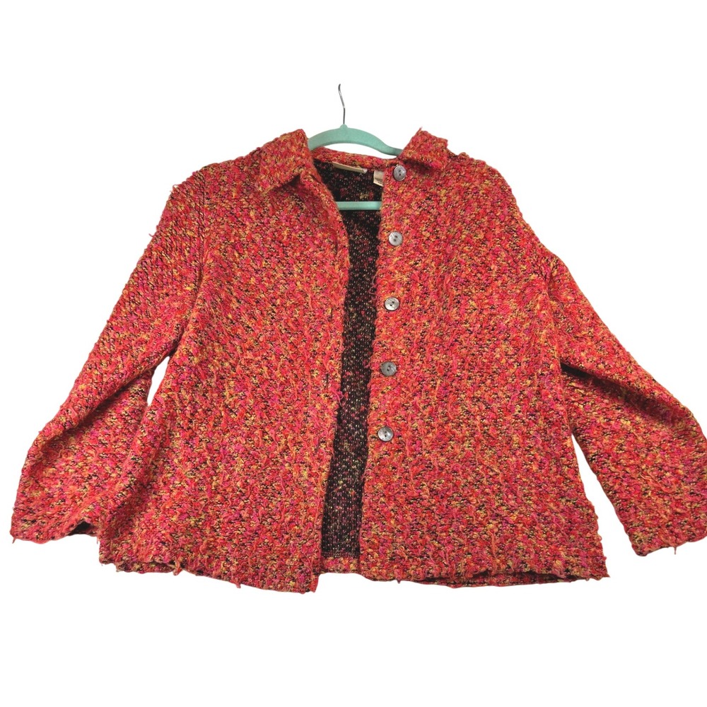 Womens Red Knit Textured Button‎ Down Jacket Coat Blazer Sz M  Chico's Fall